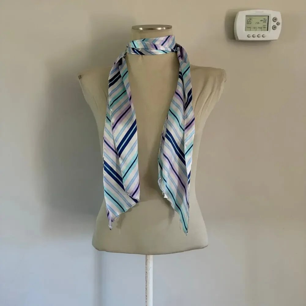 Y2K 2000s Blue Striped Skinny Scarf Belt Headband Whimsy Romantic Boho